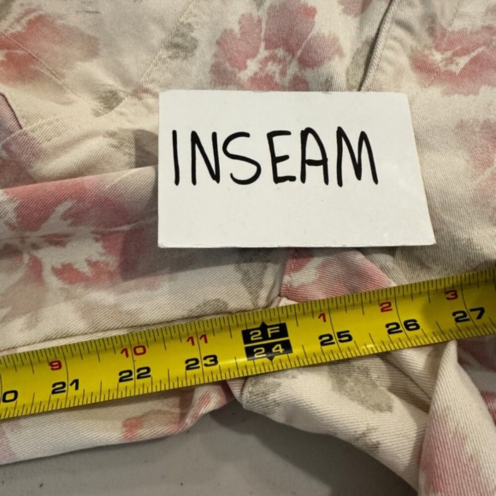 Democracy Absolution Floral Cargo Cropped Pants Pink Cream Size 14 Stretch Denim - Picture 10 of 11